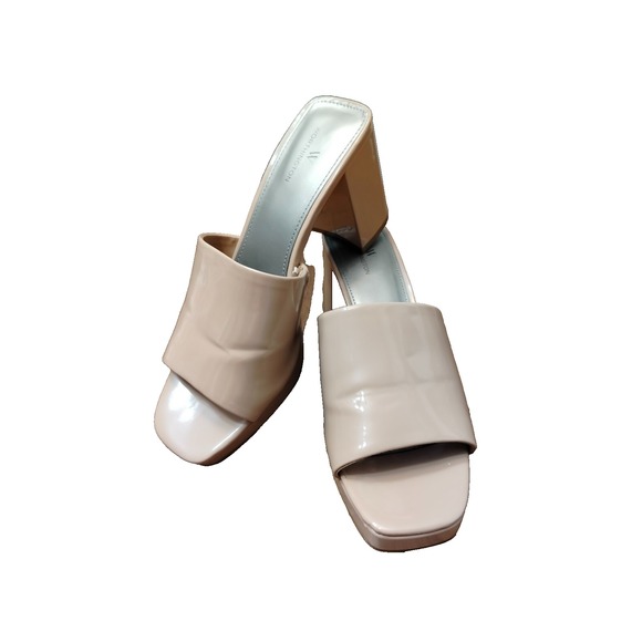 Worthington Womens Laurel Slide Sandals Open Toe Block Heels‎ Cream Size 8M - Picture 1 of 11